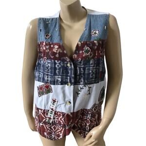 Victoria Jones Vintage Embroidered Beaded Patchwork Button Up Vest 20W